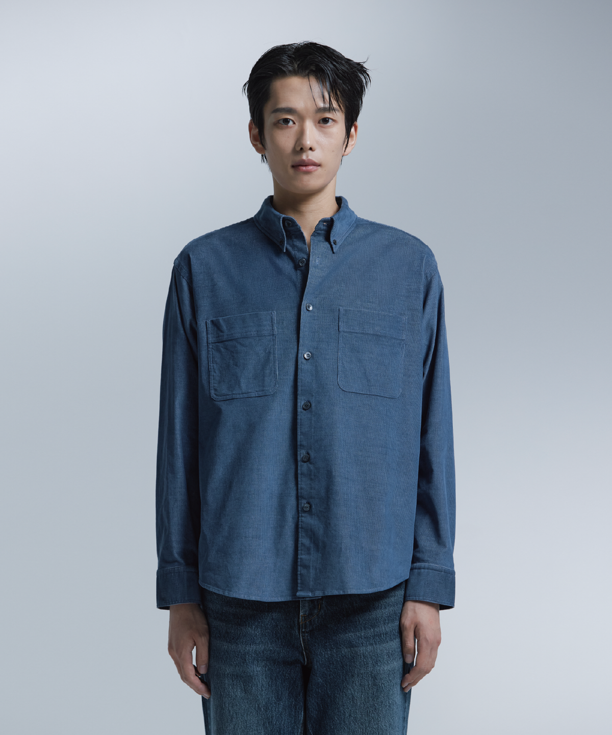 넌블랭크(NONBLANK) 코듀로이 데님 셔츠_BLUE