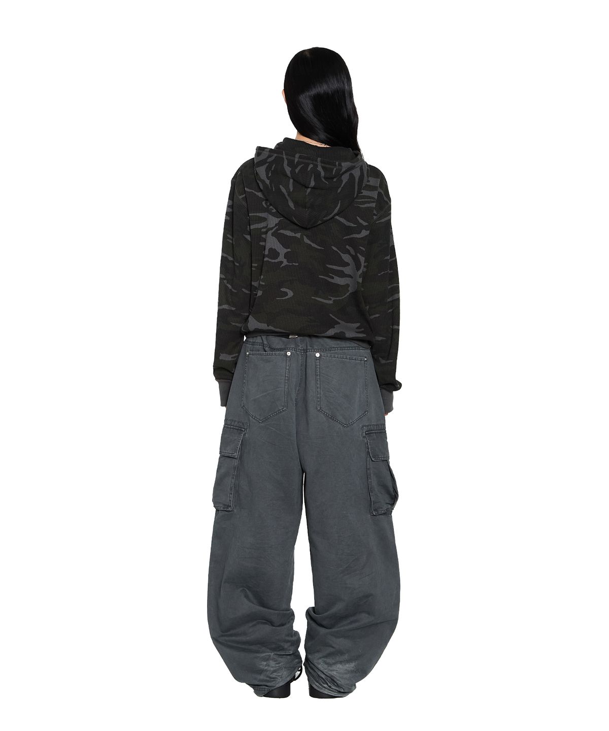 아캄(AAKAM) Camouflage Waffle Zip-Up Hoodie (Black)