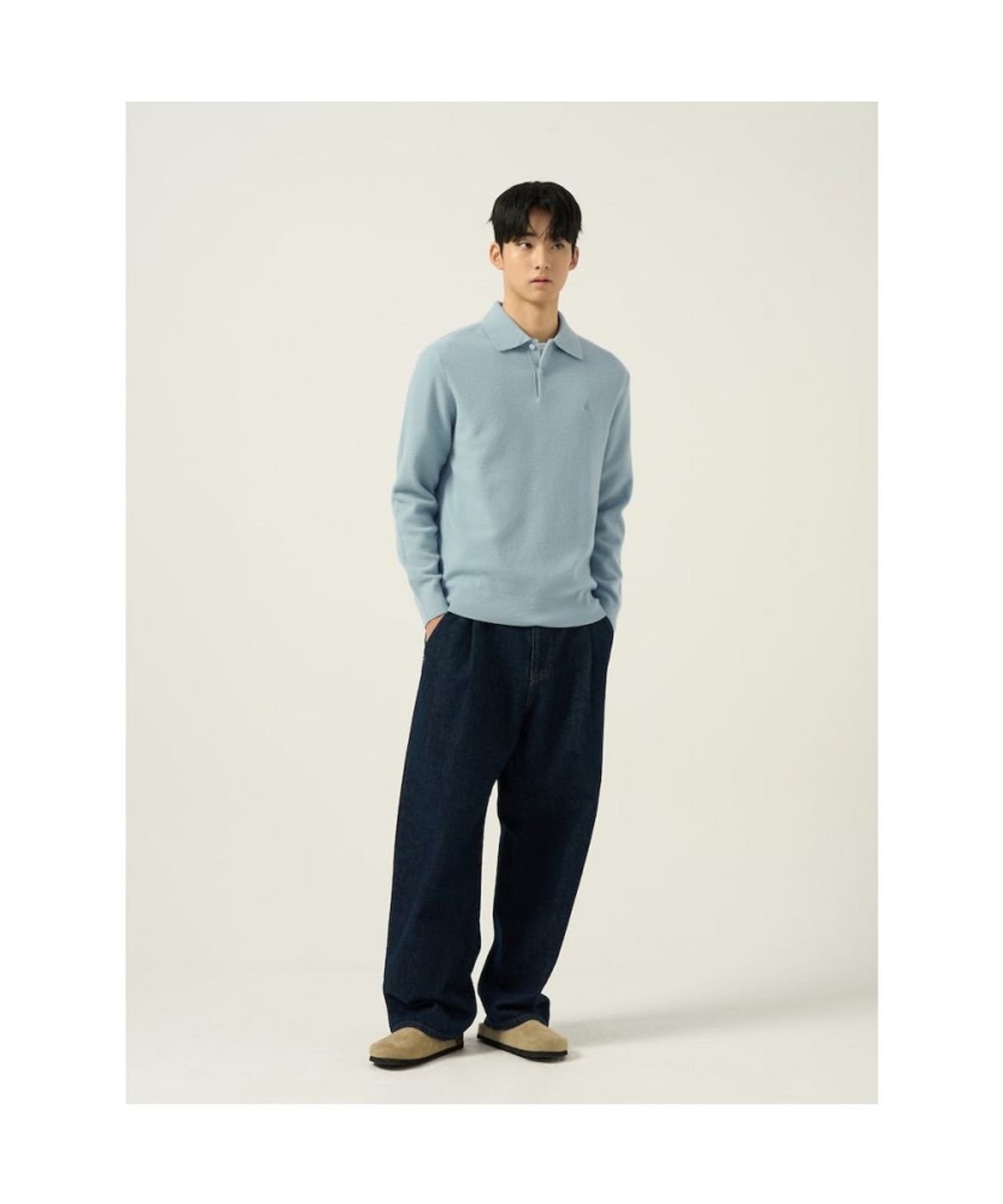 빈폴 멘(BEANPOLE MEN) 울 베이직 칼라넥 니트 라이트 그린