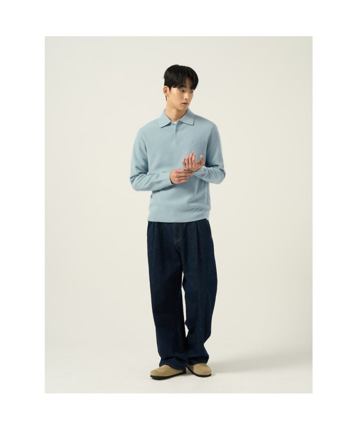빈폴 멘(BEANPOLE MEN) 울 베이직 칼라넥 니트 라이트 그린