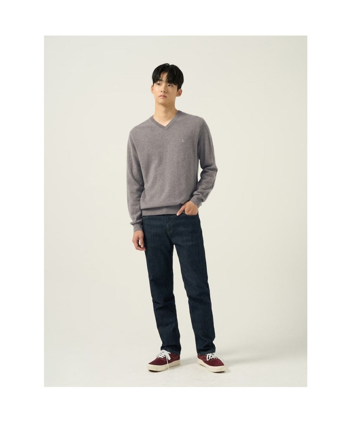 빈폴 멘(BEANPOLE MEN) 울 베이직 브이넥 니트 브라운