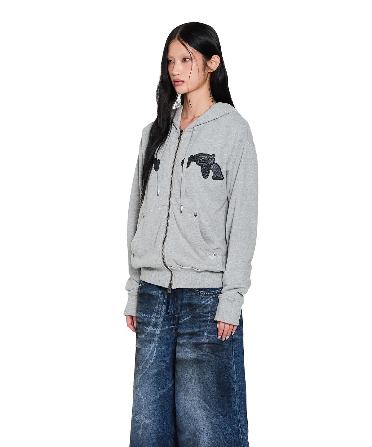 아캄(AAKAM) Gun Wappen Zip-Up Hoodie (Gray)