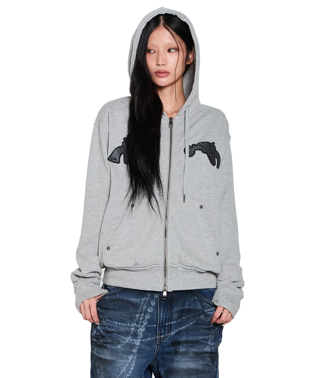 아캄(AAKAM) Gun Wappen Zip-Up Hoodie (Gray)