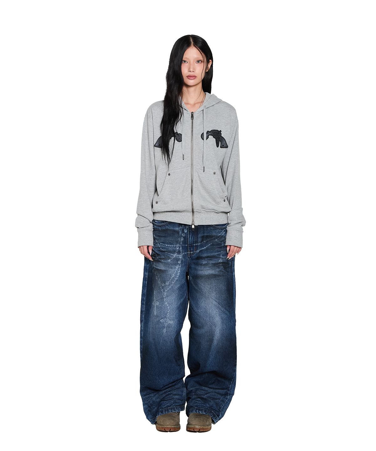아캄(AAKAM) Gun Wappen Zip-Up Hoodie (Gray)
