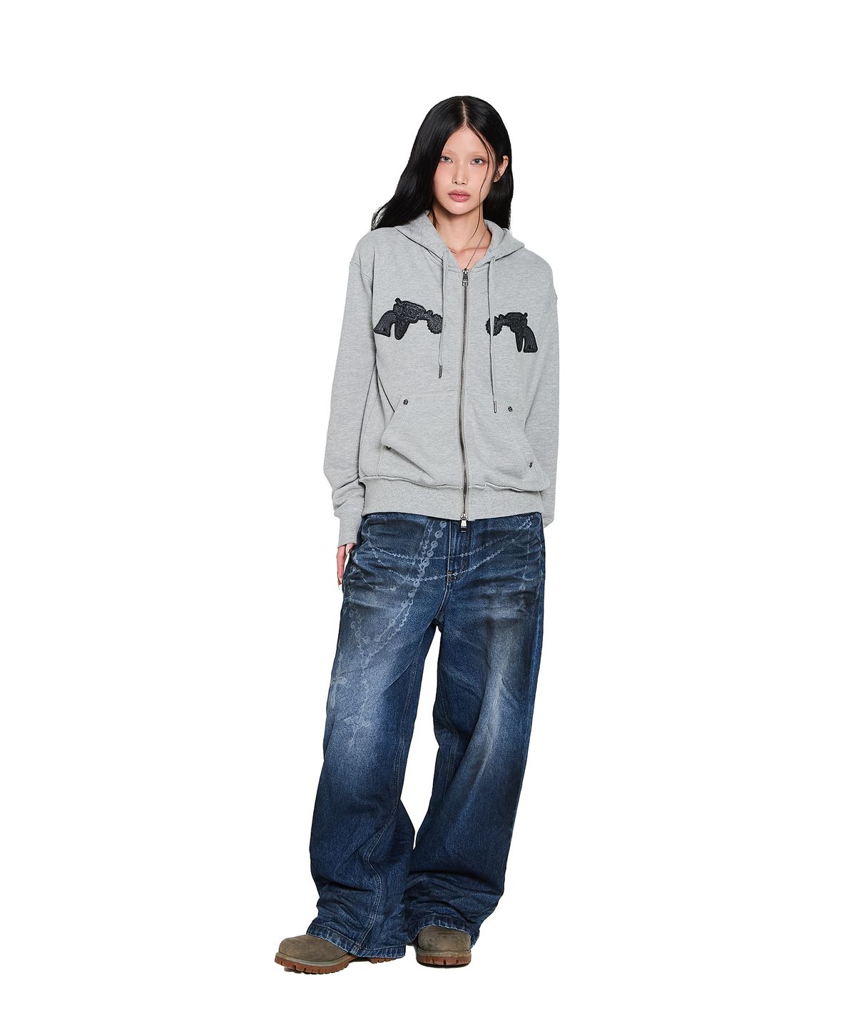 아캄(AAKAM) Gun Wappen Zip-Up Hoodie (Gray)