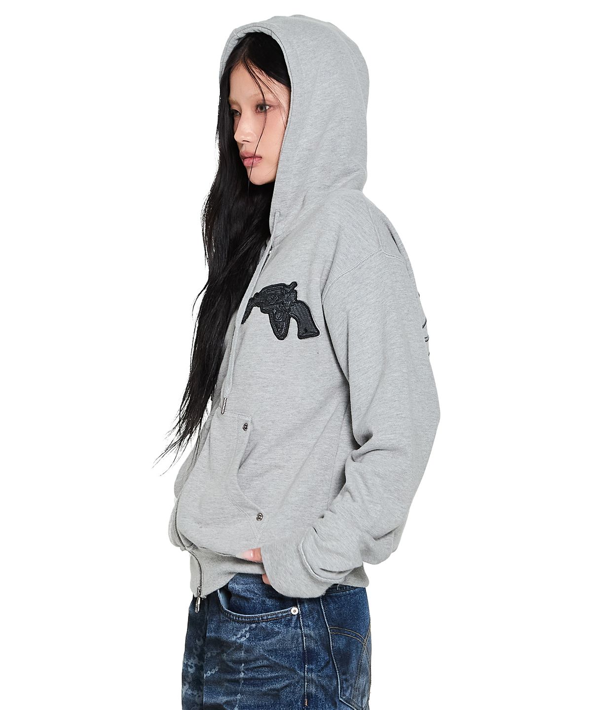 아캄(AAKAM) Gun Wappen Zip-Up Hoodie (Gray)