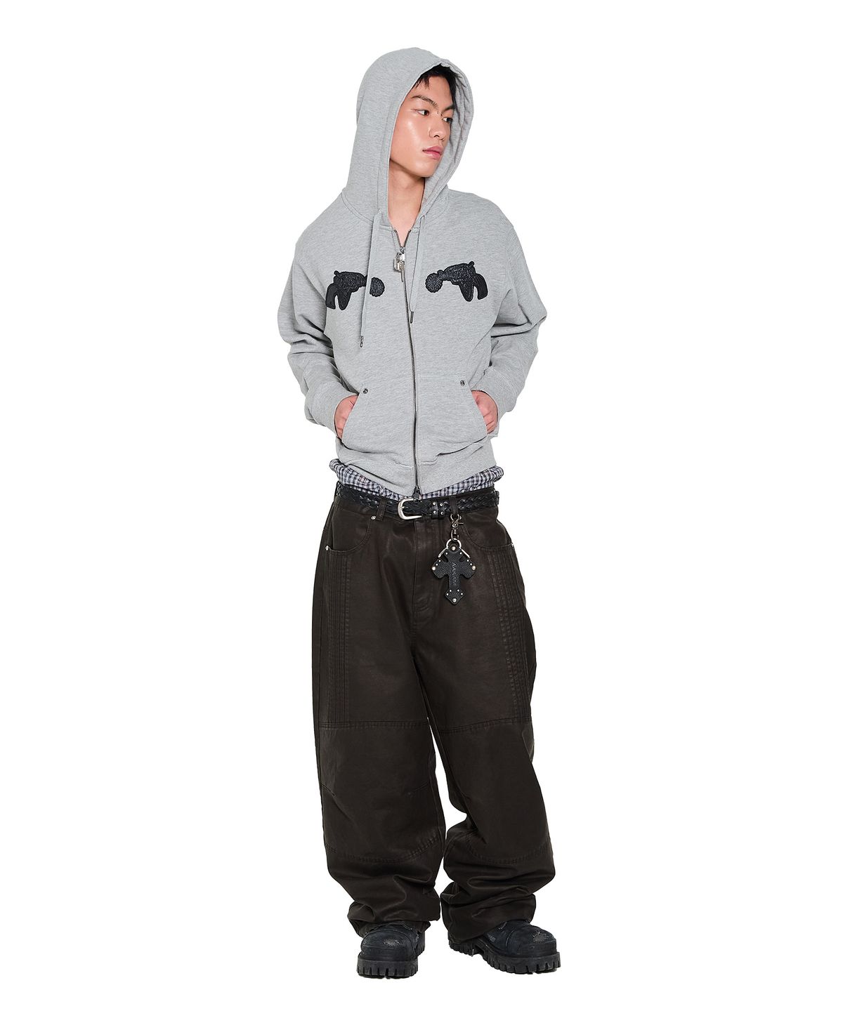 아캄(AAKAM) Gun Wappen Zip-Up Hoodie (Gray)