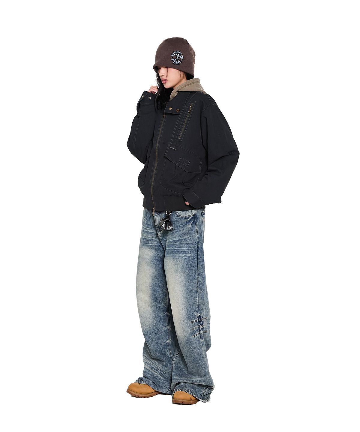 아캄(AAKAM) Zippered High Neck Jacket (Black)
