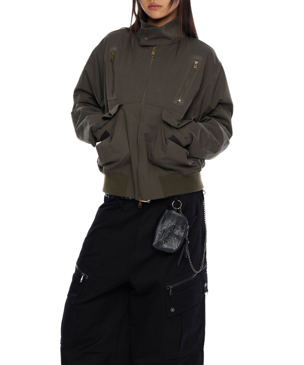 아캄(AAKAM) Zippered High Neck Jacket (Khaki)