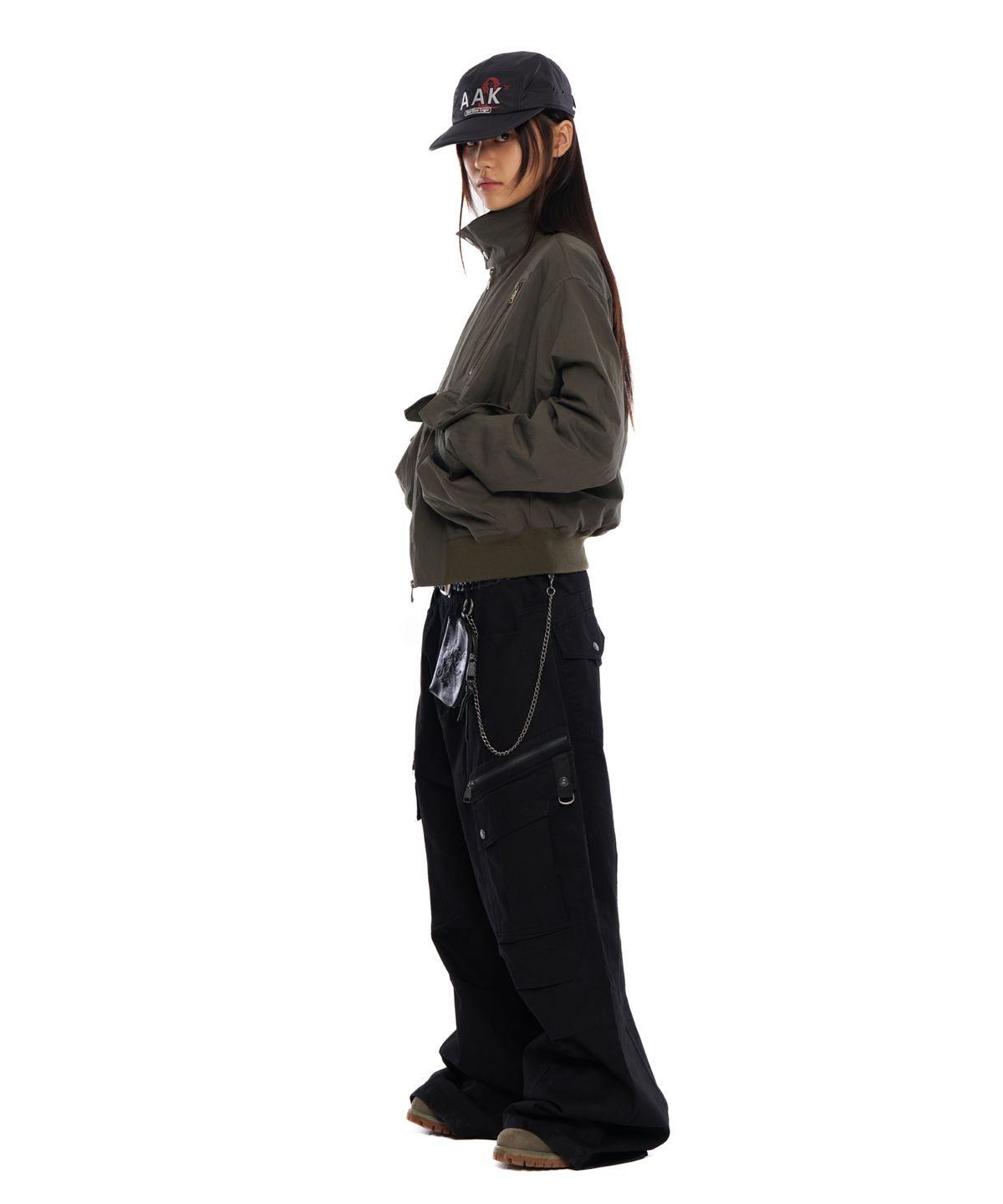 아캄(AAKAM) Zippered High Neck Jacket (Khaki)