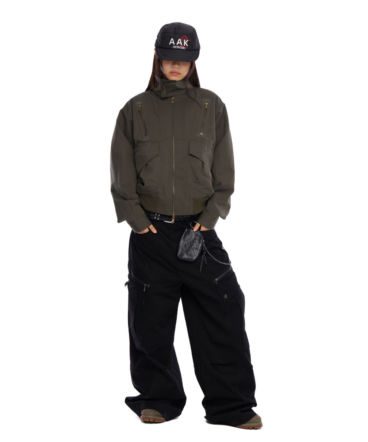 아캄(AAKAM) Zippered High Neck Jacket (Khaki)