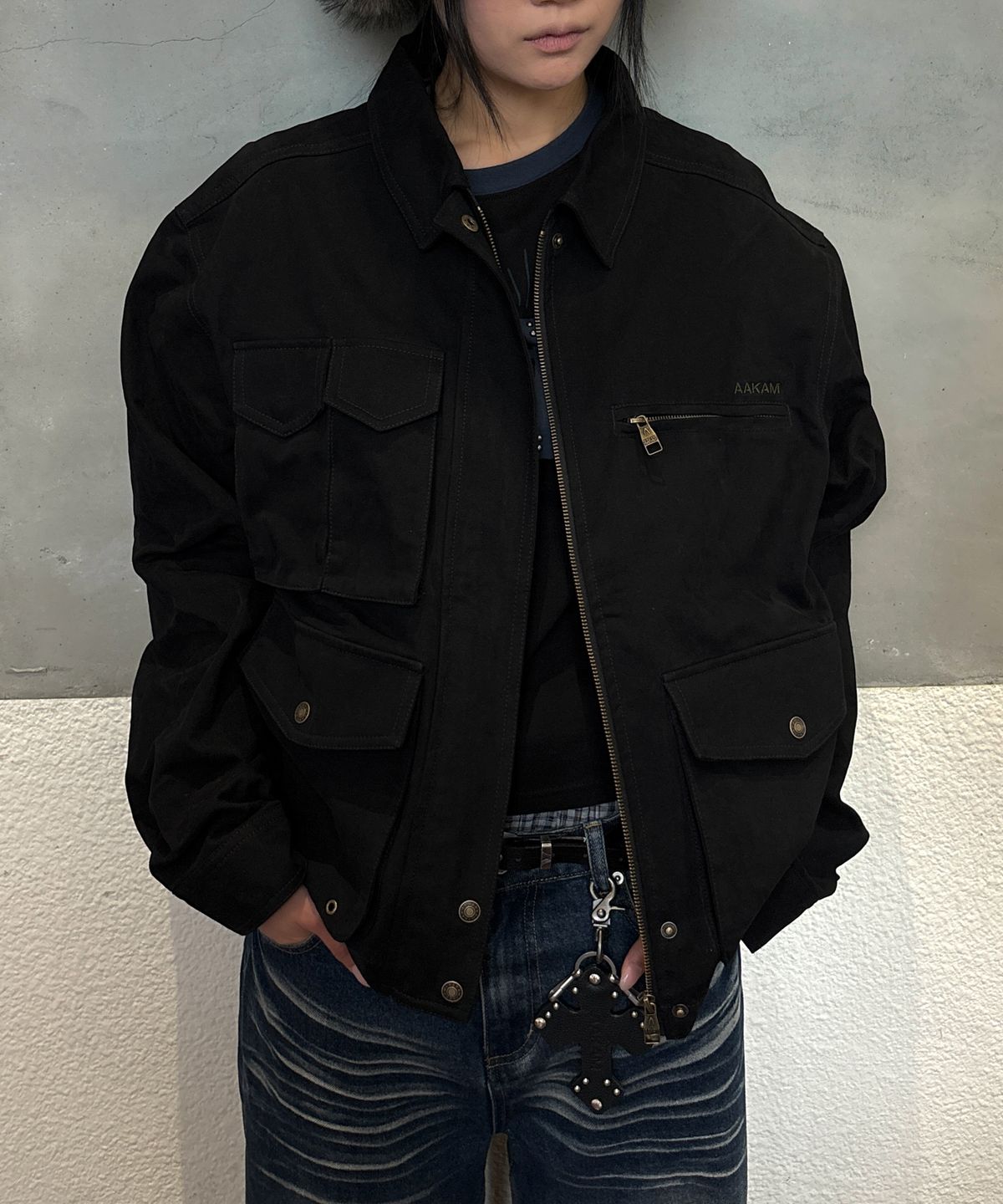 아캄(AAKAM) Cotton Utility Jacket (Black)