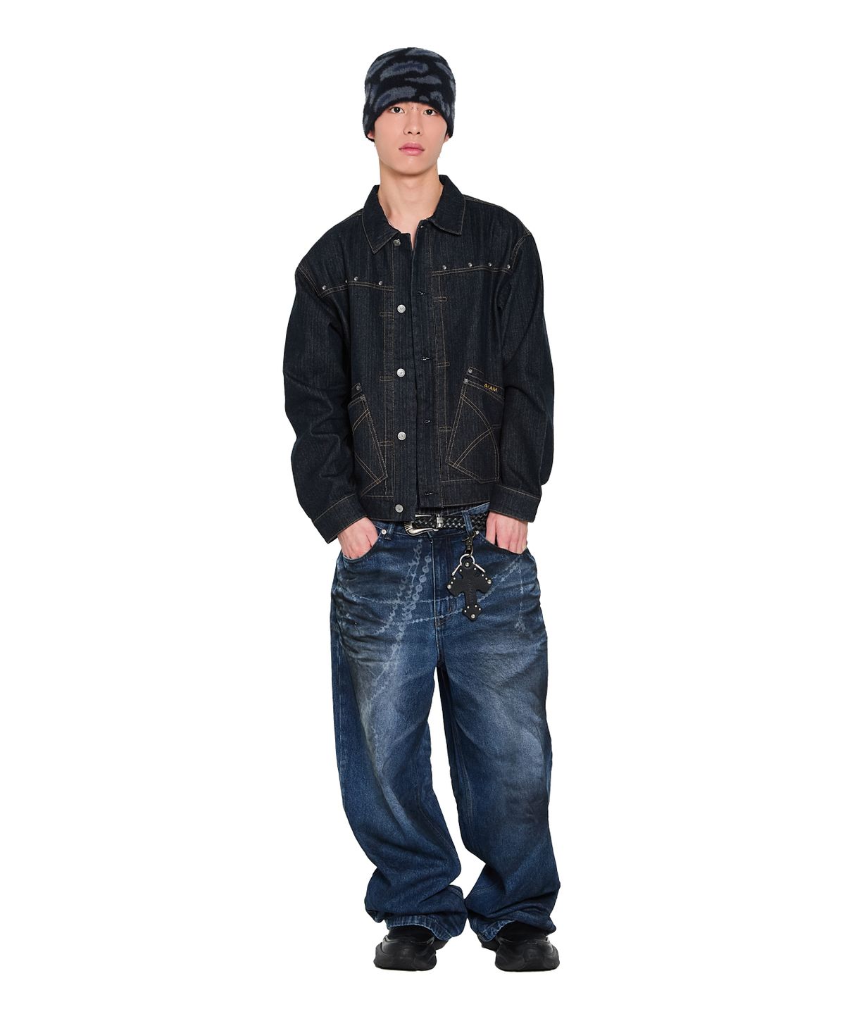 아캄(AAKAM) Oblique Pocket Denim Jacket (Dark Blue)