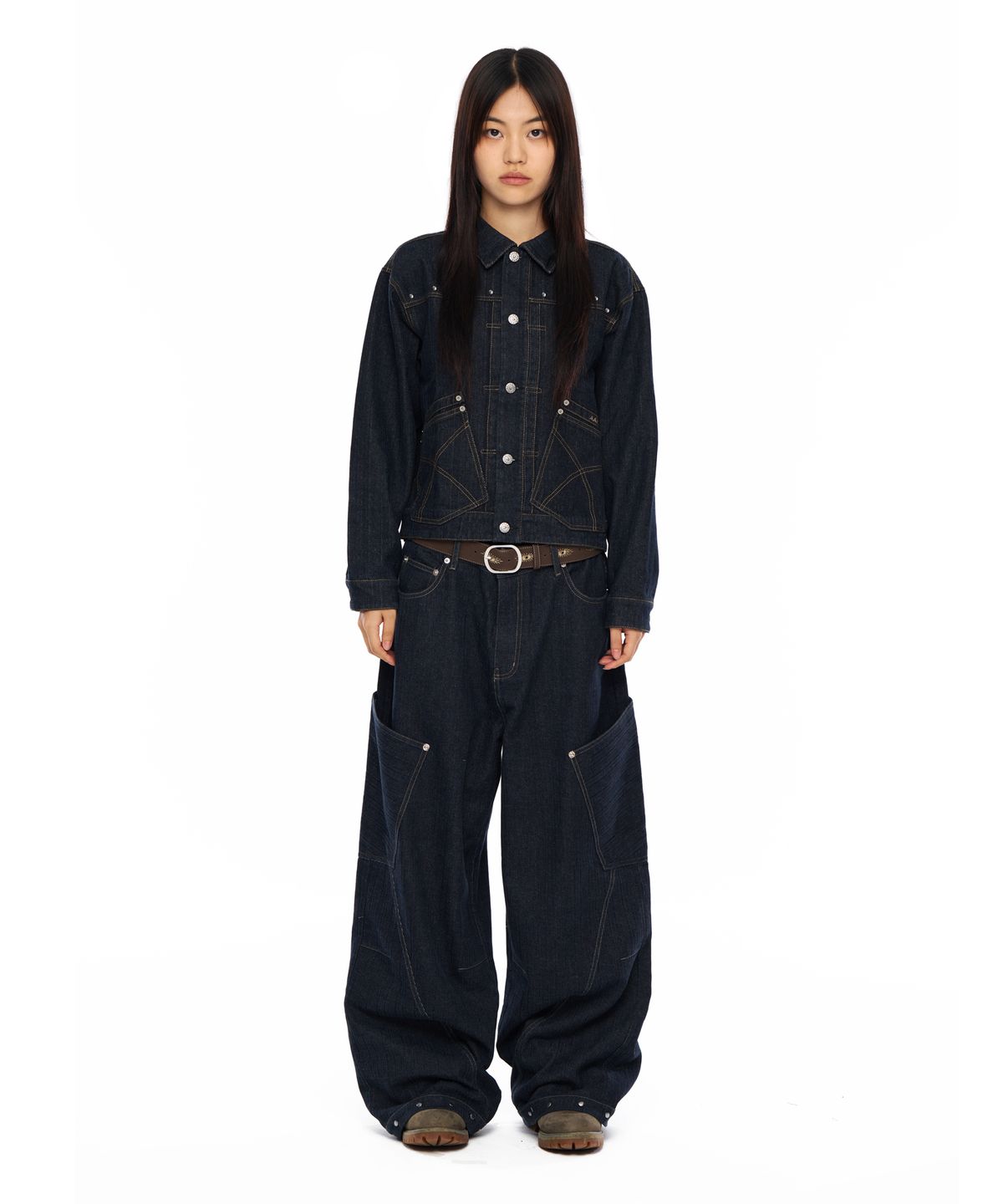 아캄(AAKAM) Oblique Pocket Denim Jacket (Dark Blue)
