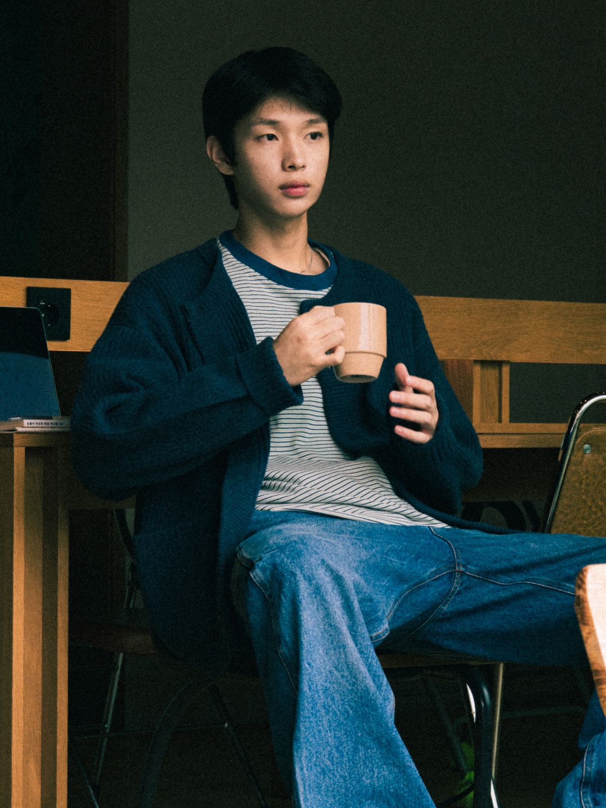해브해드(HAVEHAD) 더블 스트라이프 스트링 티셔츠 (블루 그린)