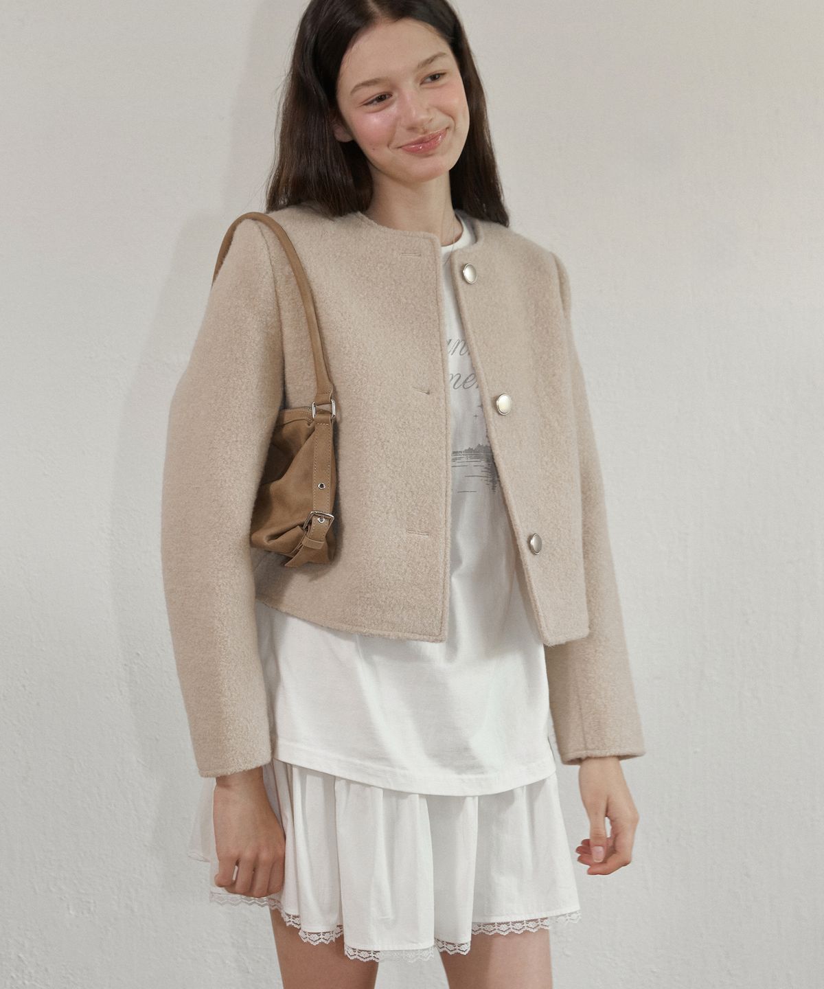 레테라(LETTERA) Boucle Wool Tweed Jacket_Beige