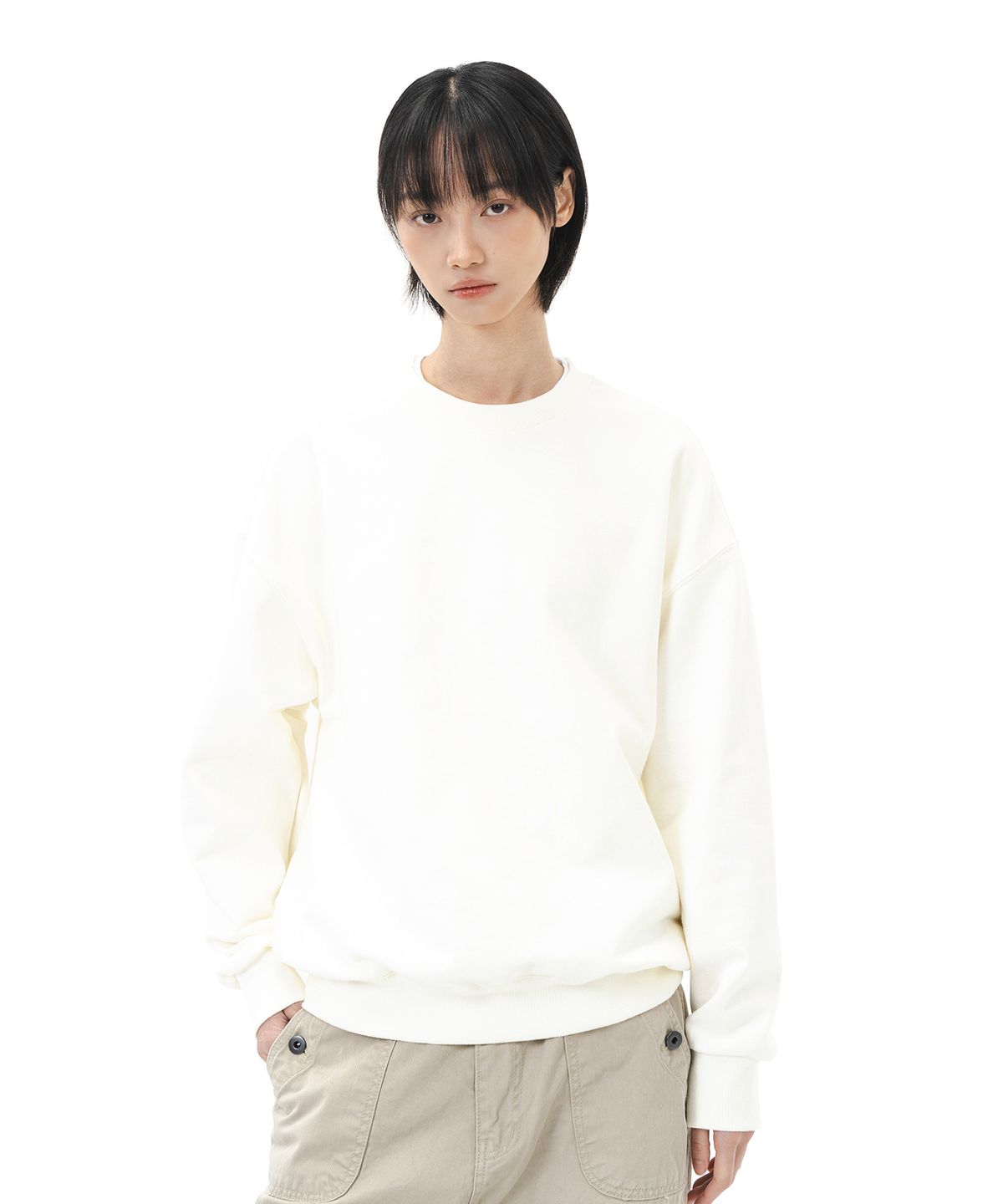 르커스텀(LE CUSTOM) 더에센셜 무지 오버핏 맨투맨 (아이보리)