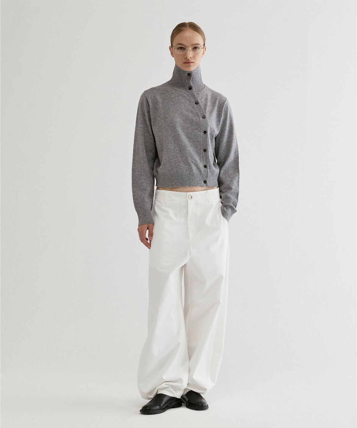 프롬웨얼(FROMWHERE) Wool Turtleneck Cardigan Gray