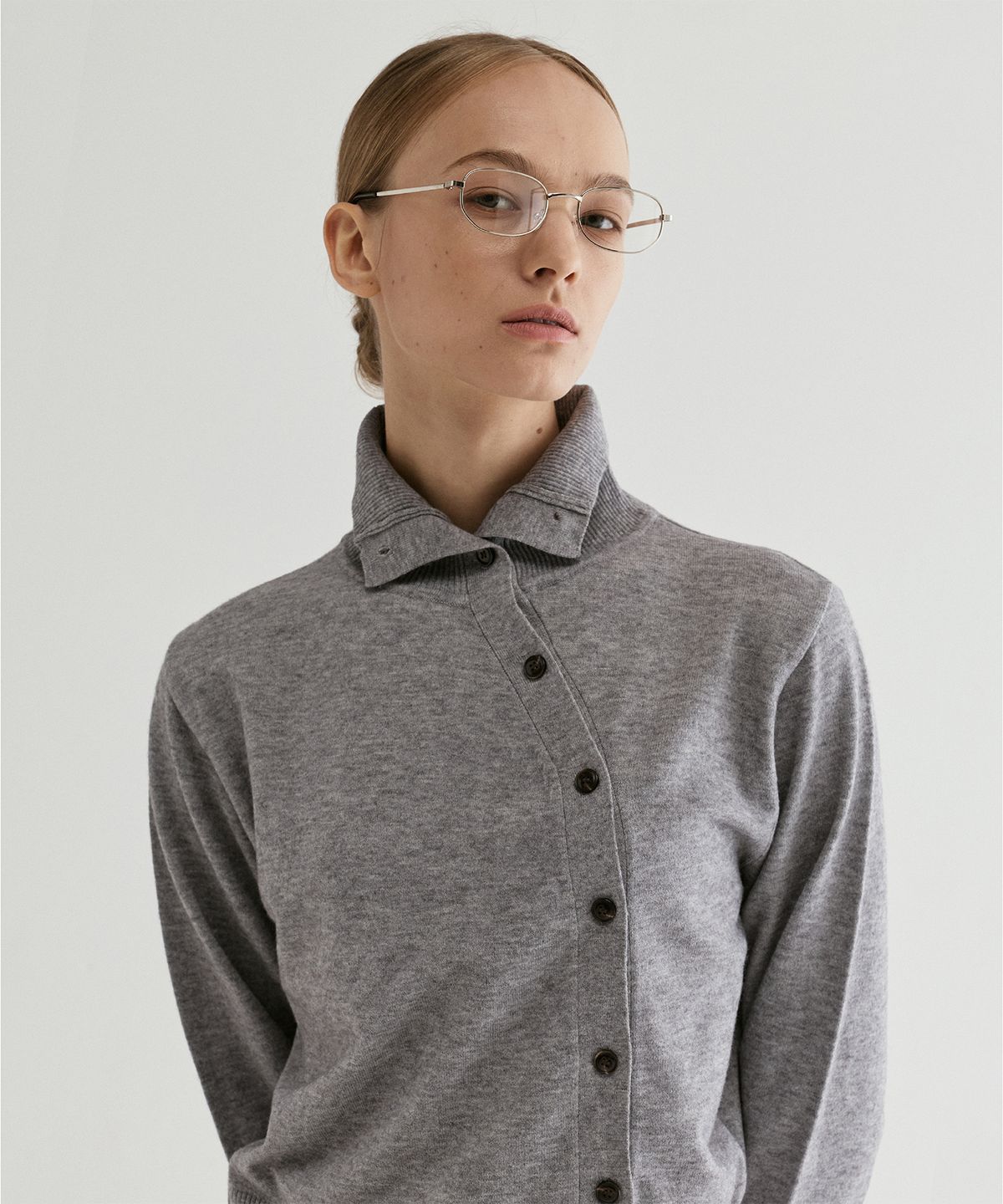 프롬웨얼(FROMWHERE) Wool Turtleneck Cardigan Gray