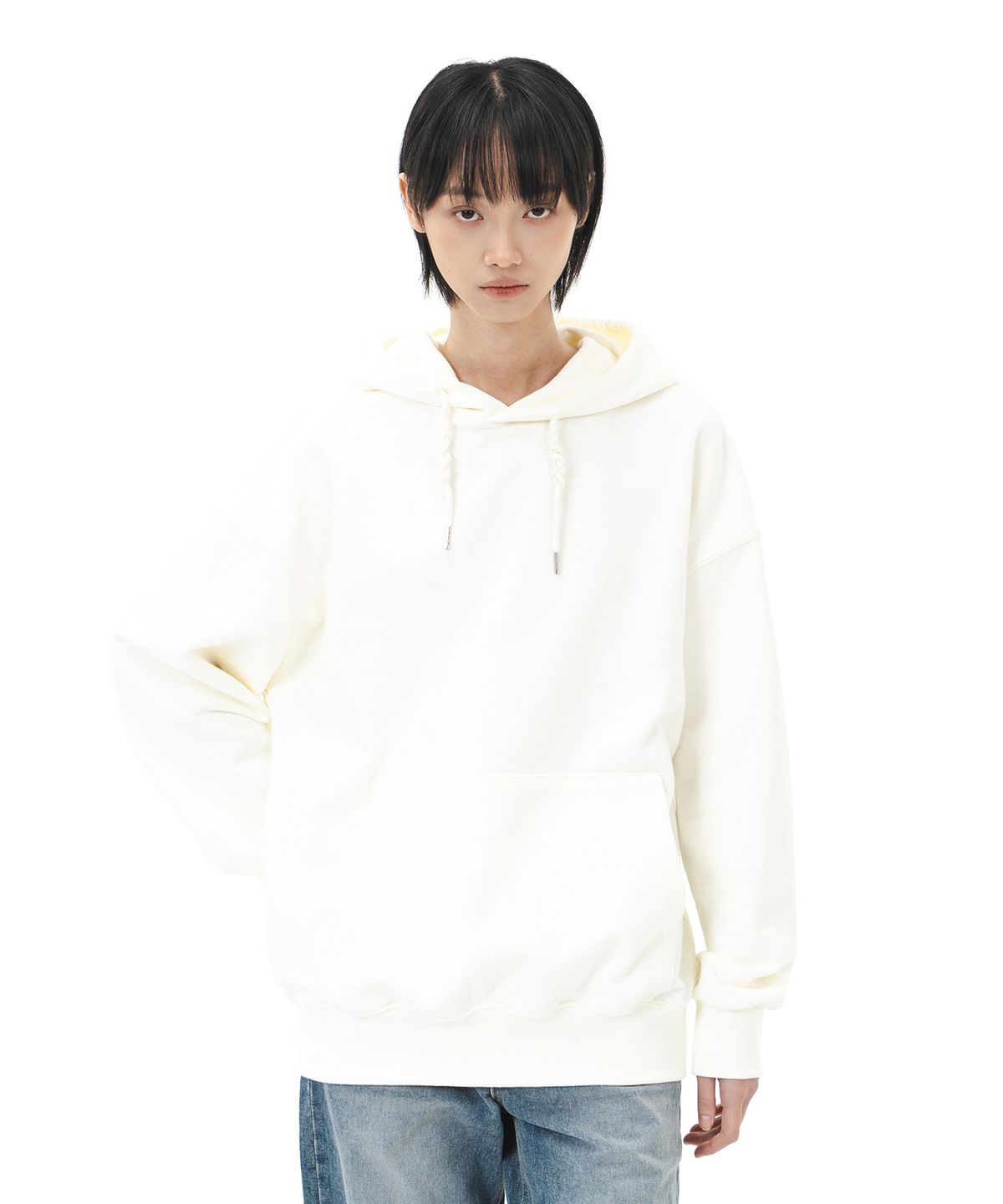 르커스텀(LE CUSTOM) 더에센셜 무지 오버핏 후드티 (아이보리)
