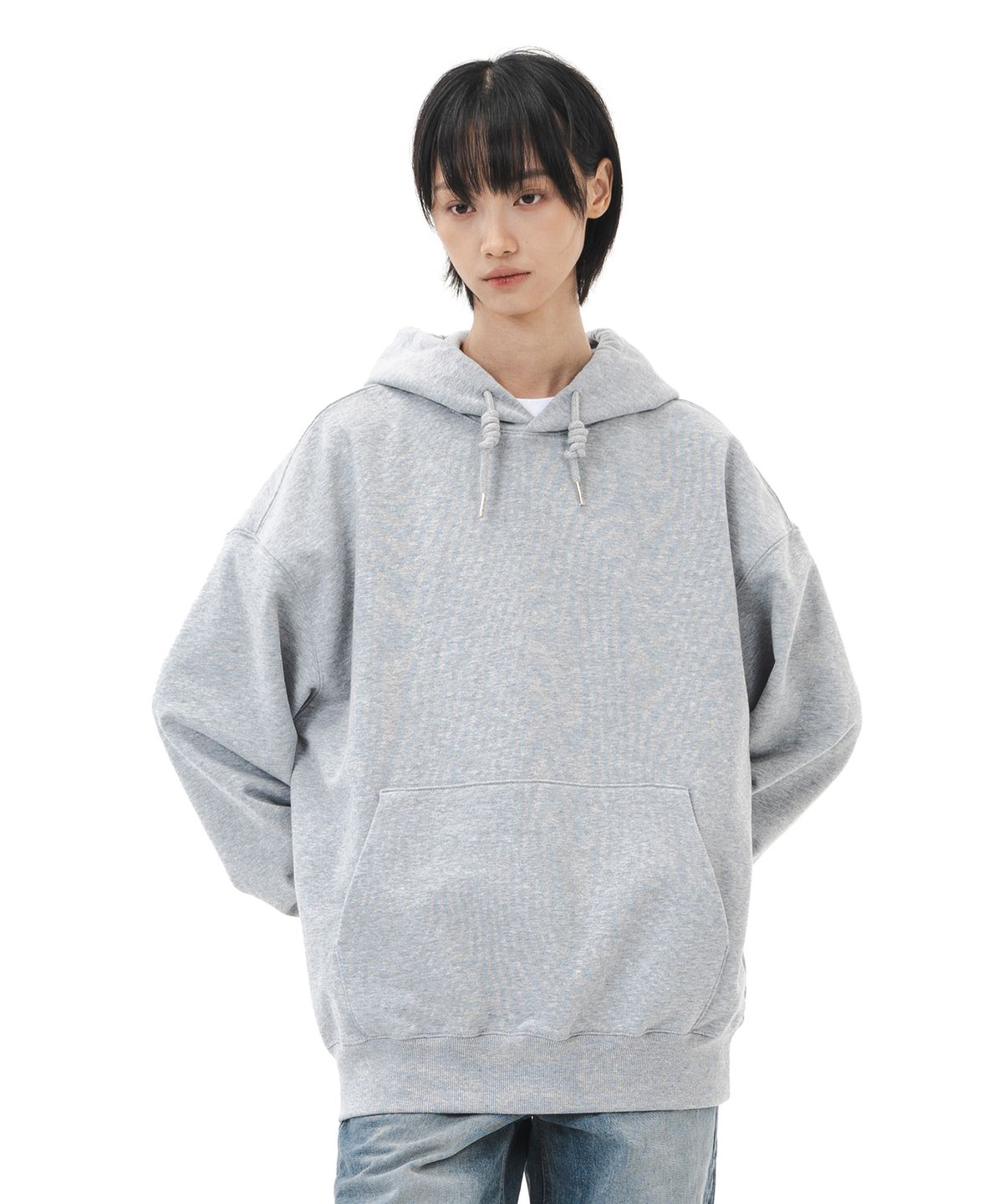 르커스텀(LE CUSTOM) 더 에센셜 무지 오버핏 후드티 (멜란지)