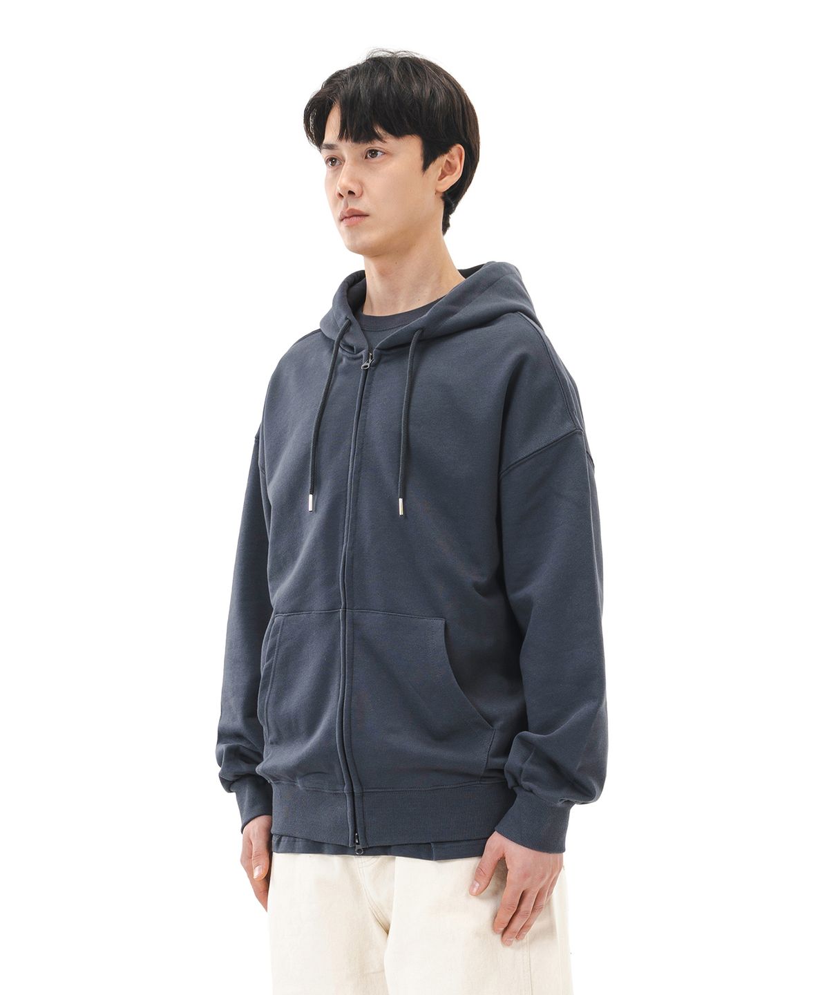 르커스텀(LE CUSTOM) 더에센셜 무지 오버핏 후드집업 (차콜)