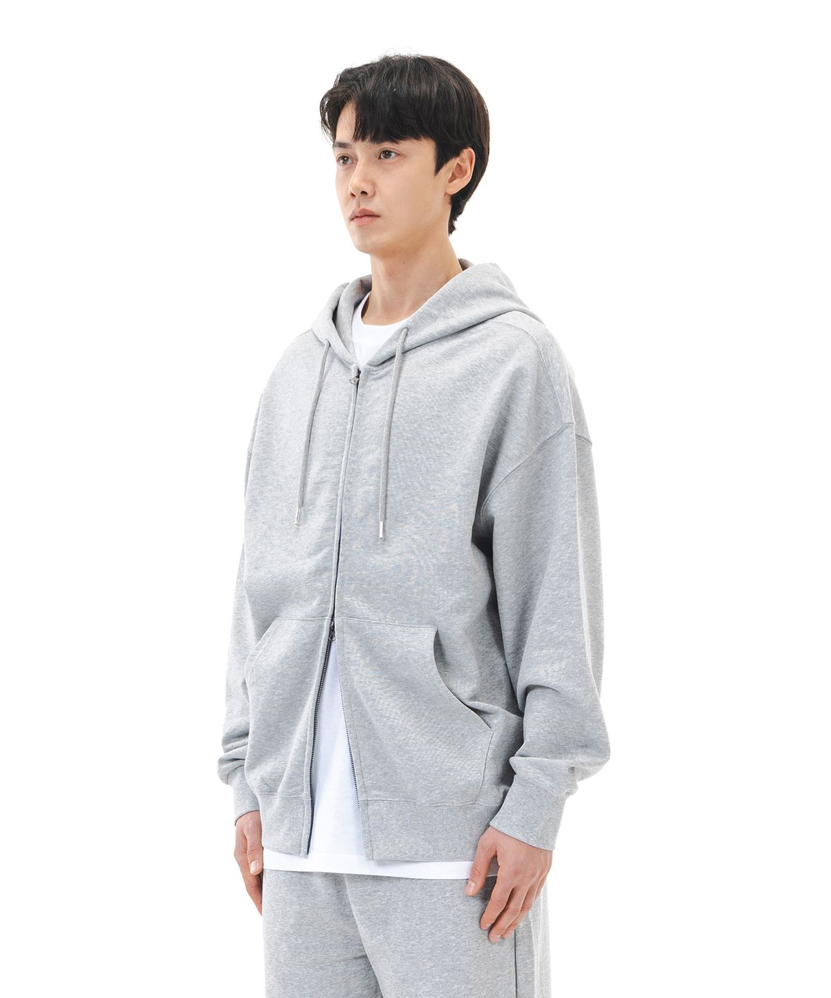 르커스텀(LE CUSTOM) 더 에센셜 오버핏 무지 투웨이 후드집업 (멜란지)