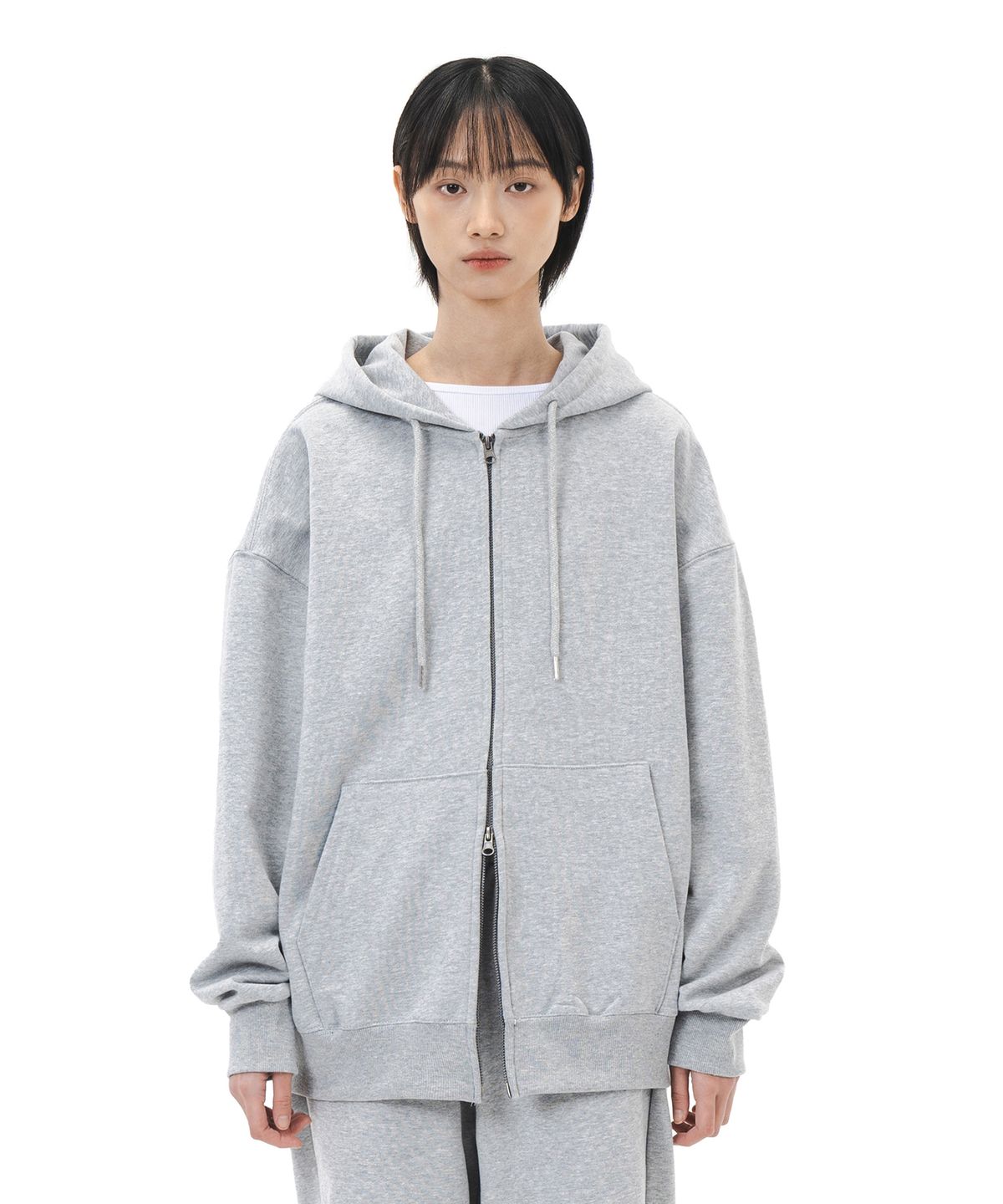 르커스텀(LE CUSTOM) 더 에센셜 오버핏 무지 투웨이 후드집업 (멜란지)