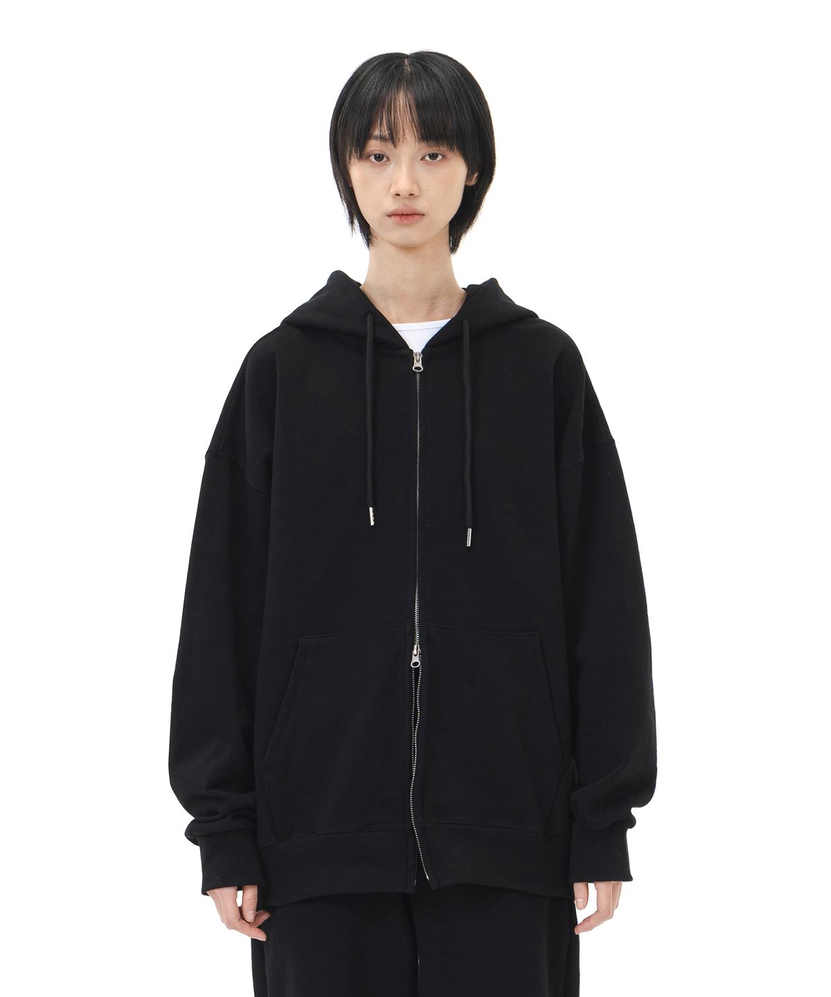 르커스텀(LE CUSTOM) 더 에센셜 오버핏 무지 투웨이 후드집업 (블랙)