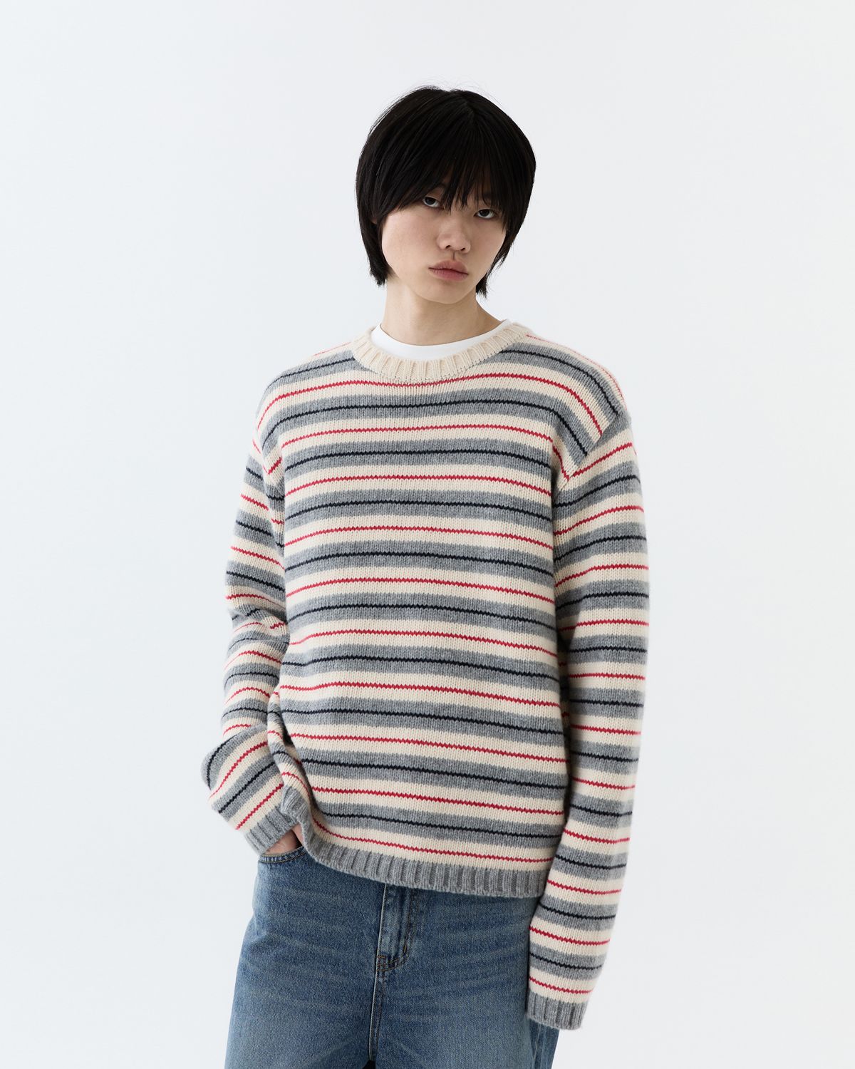 디앤드퀘스천(THEENDQUESTION) Lambswool stripe knit top / IVORY