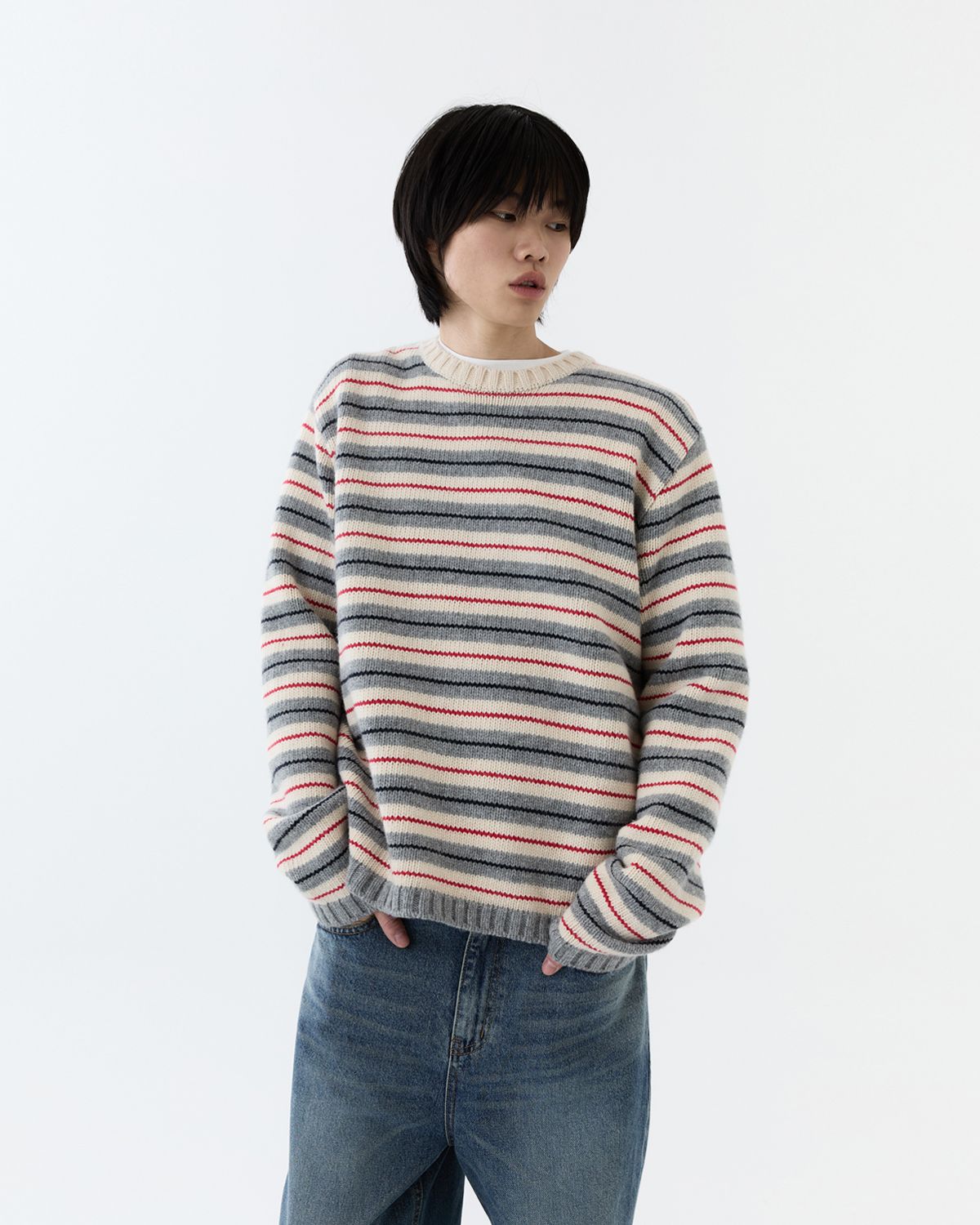 디앤드퀘스천(THEENDQUESTION) Lambswool stripe knit top / IVORY