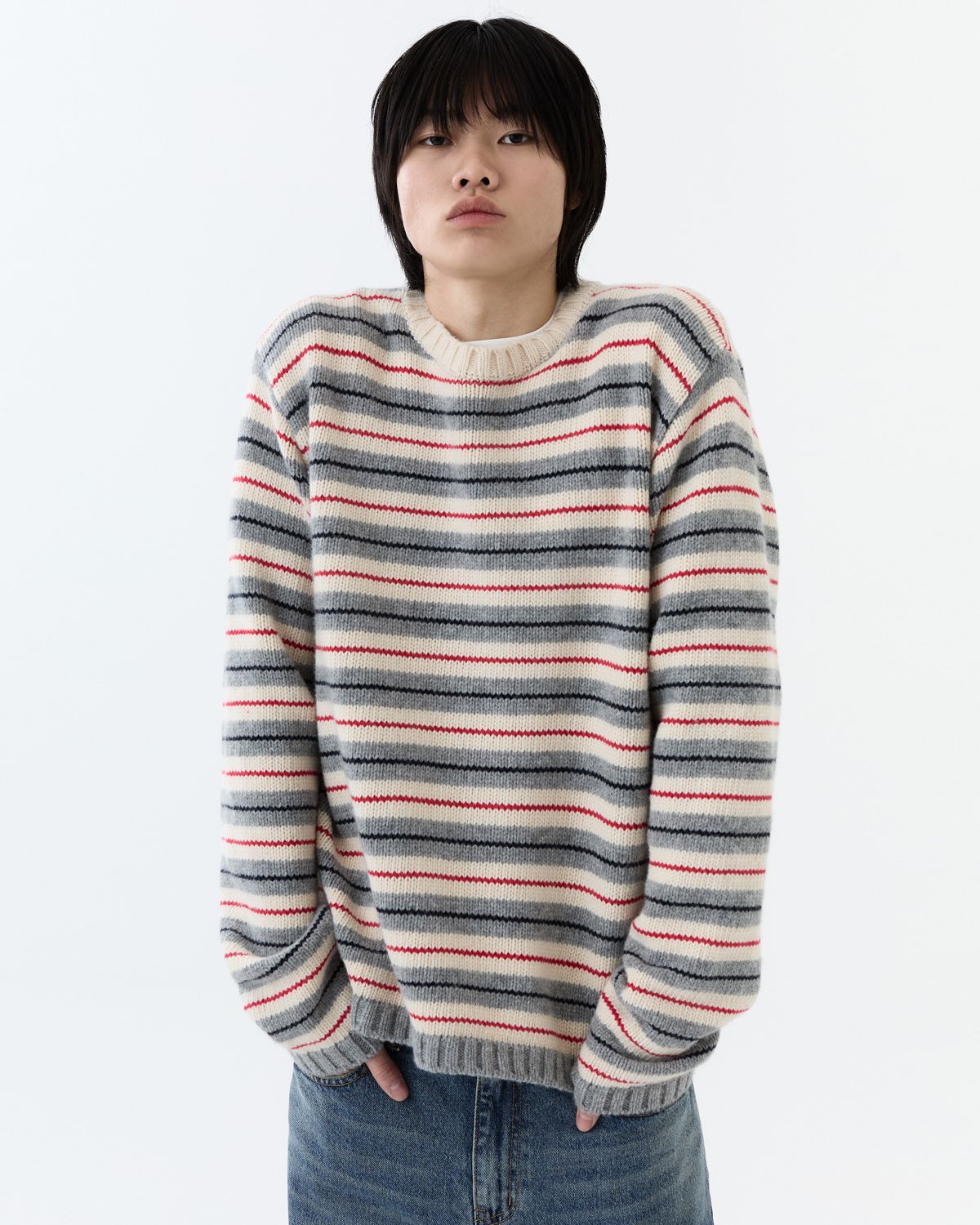 디앤드퀘스천(THEENDQUESTION) Lambswool stripe knit top / IVORY