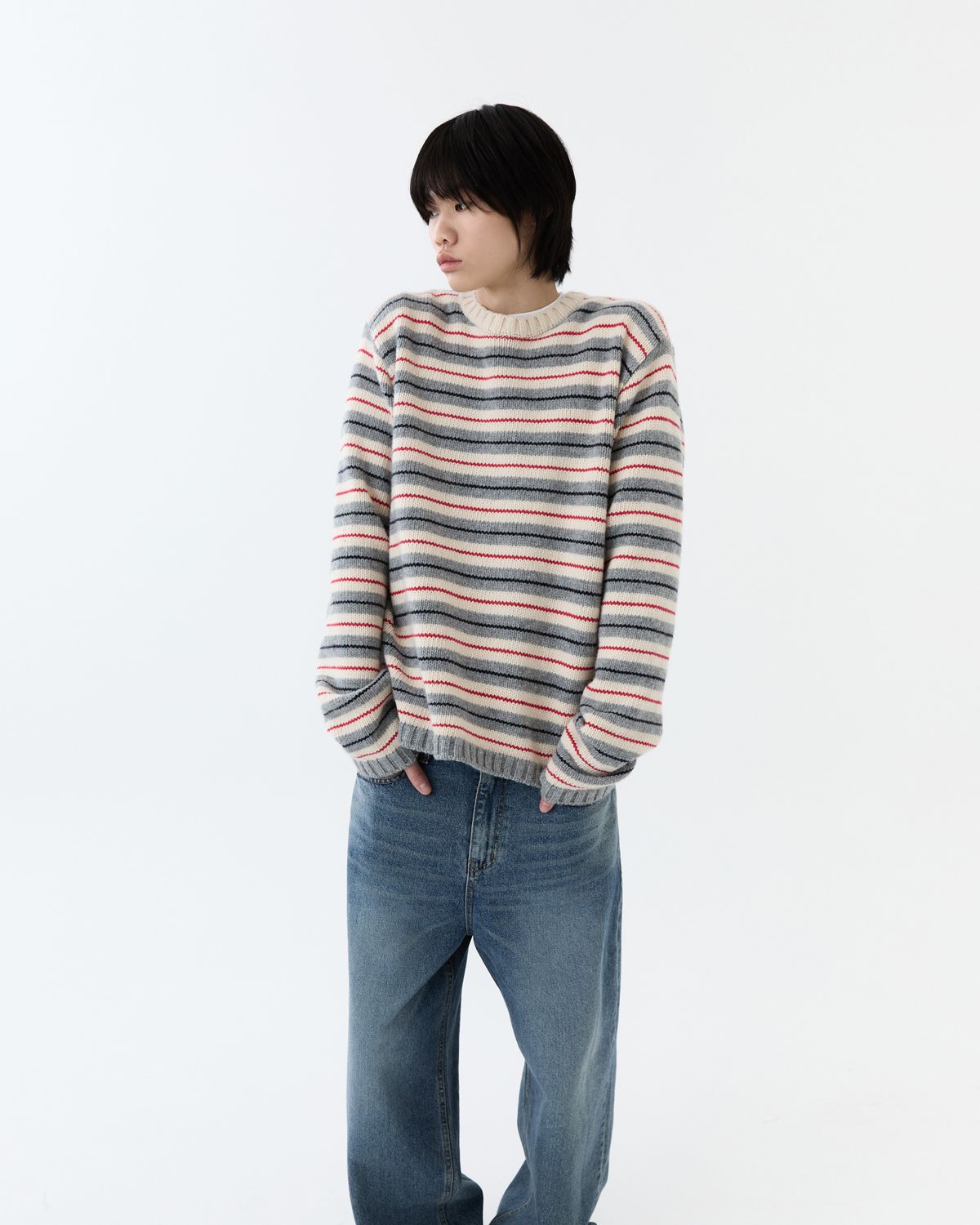 디앤드퀘스천(THEENDQUESTION) Lambswool stripe knit top / IVORY