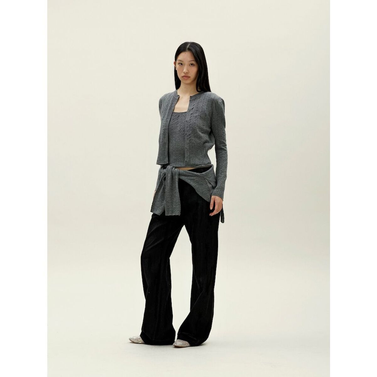 앙개(ANGGAE) Smocked Knit Tank  Grey