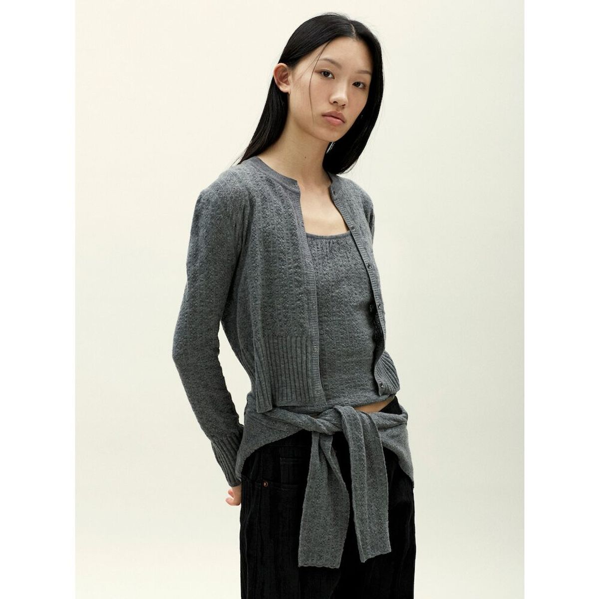 앙개(ANGGAE) Smocked Knit Tank  Grey