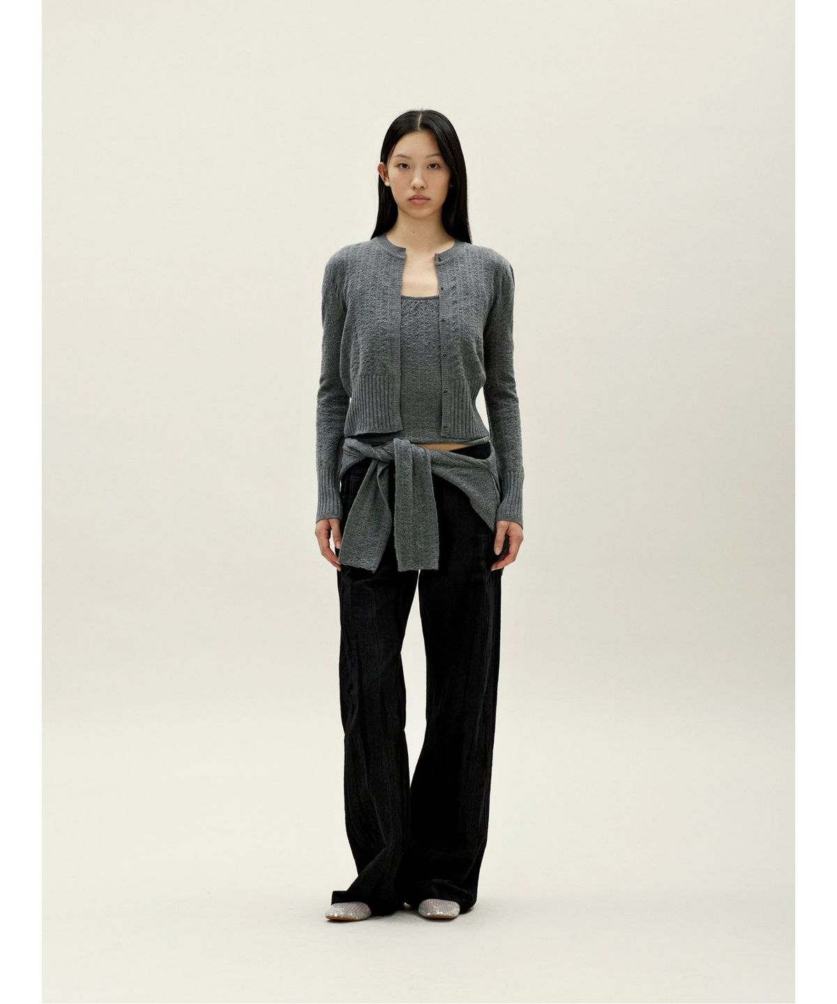 앙개(ANGGAE) Smocked Knit Tank  Grey