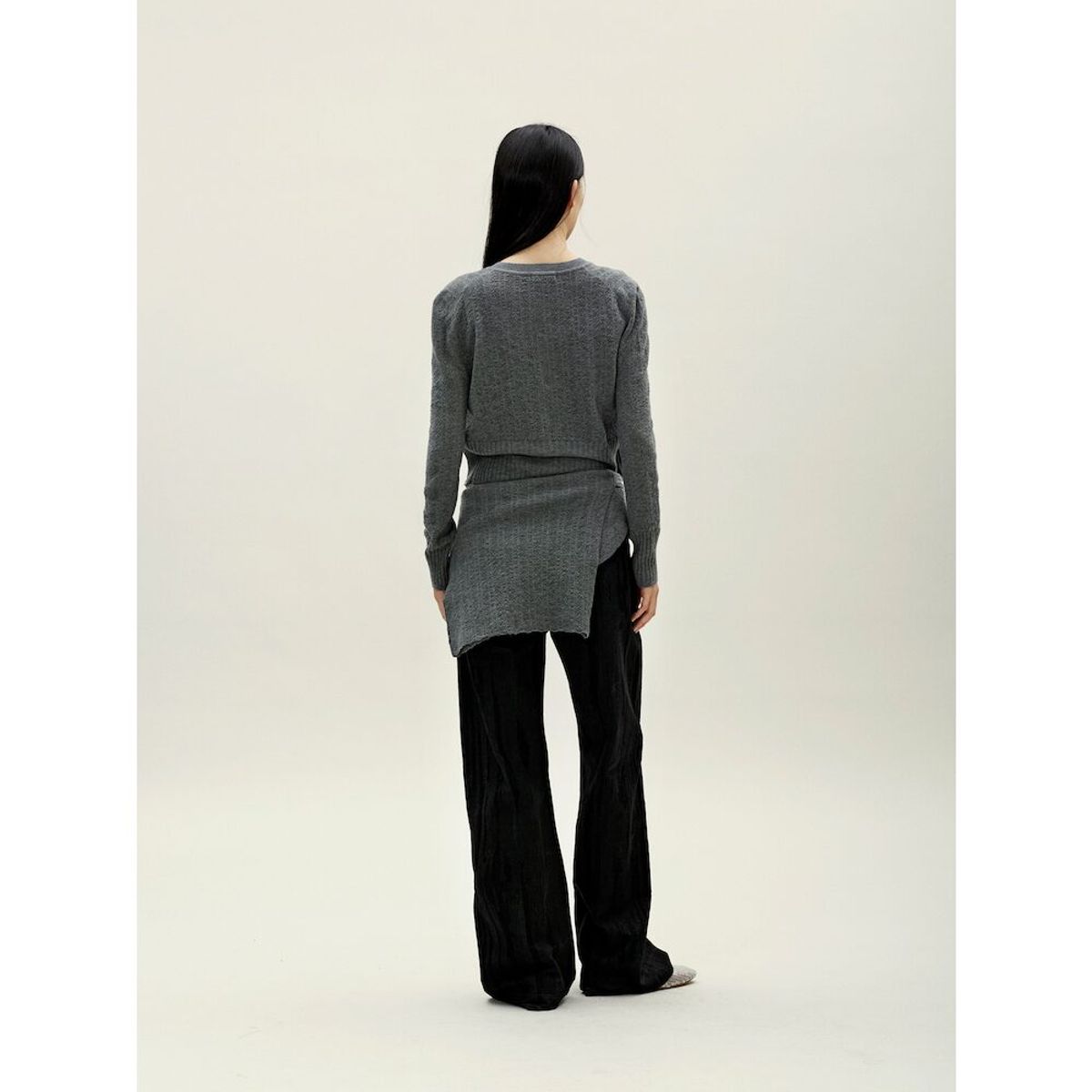 앙개(ANGGAE) Smocked Knit Cardigan  Grey