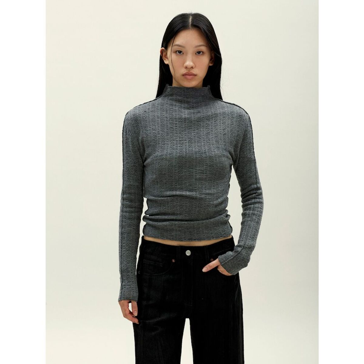 앙개(ANGGAE) Smocked Pullover  Grey