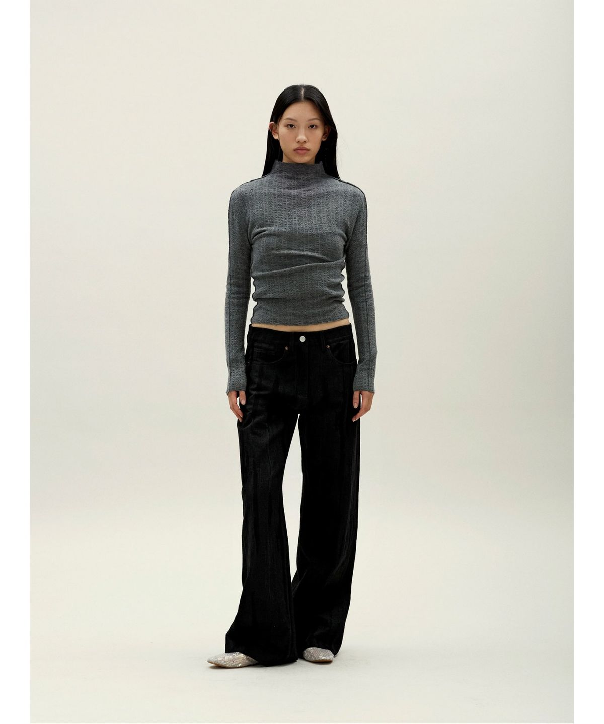 앙개(ANGGAE) Smocked Pullover  Grey