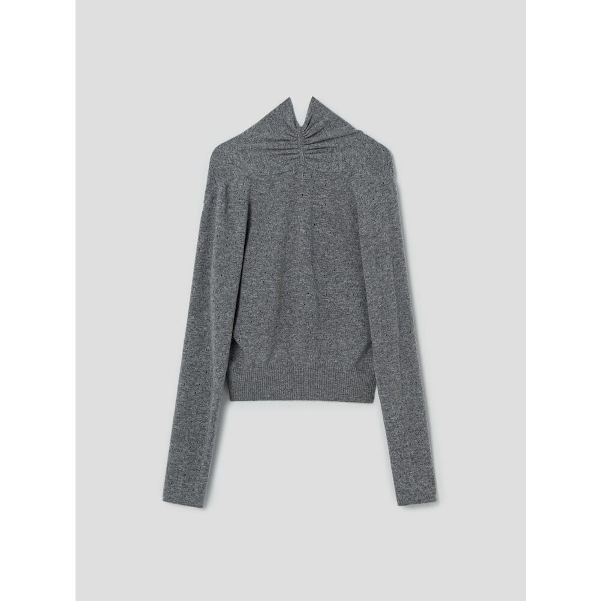 앙개(ANGGAE) Eyelet Knit Cowl Neck Pullover  Grey