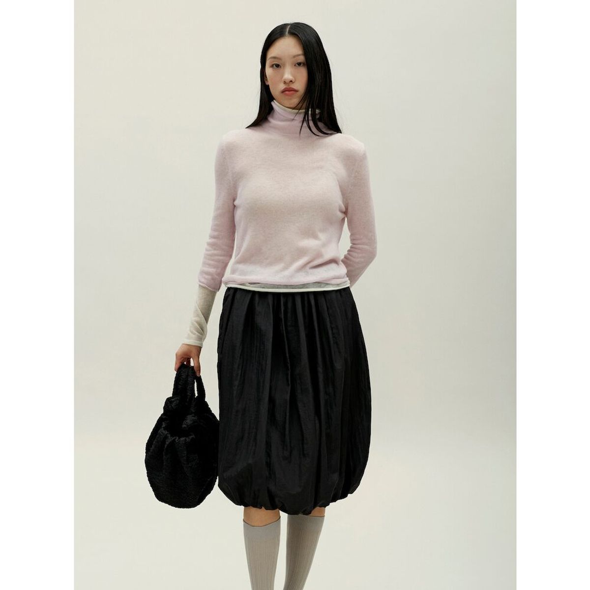 앙개(ANGGAE) Layered Two Tone Turtleneck  Pink