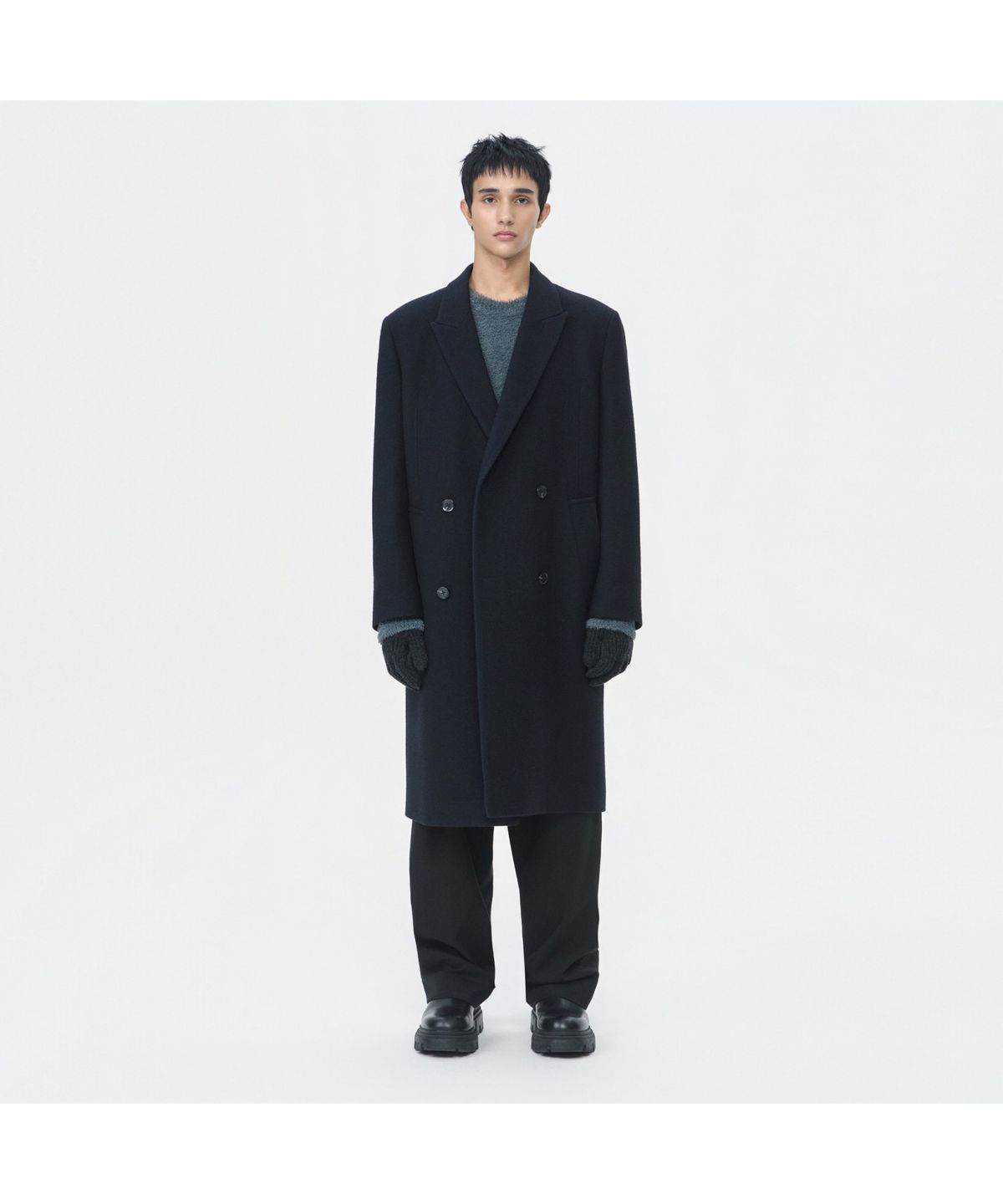 커스텀멜로우(CUSTOMELLOW) Navy Half Double Breasted Coat CWCAW25711NYD