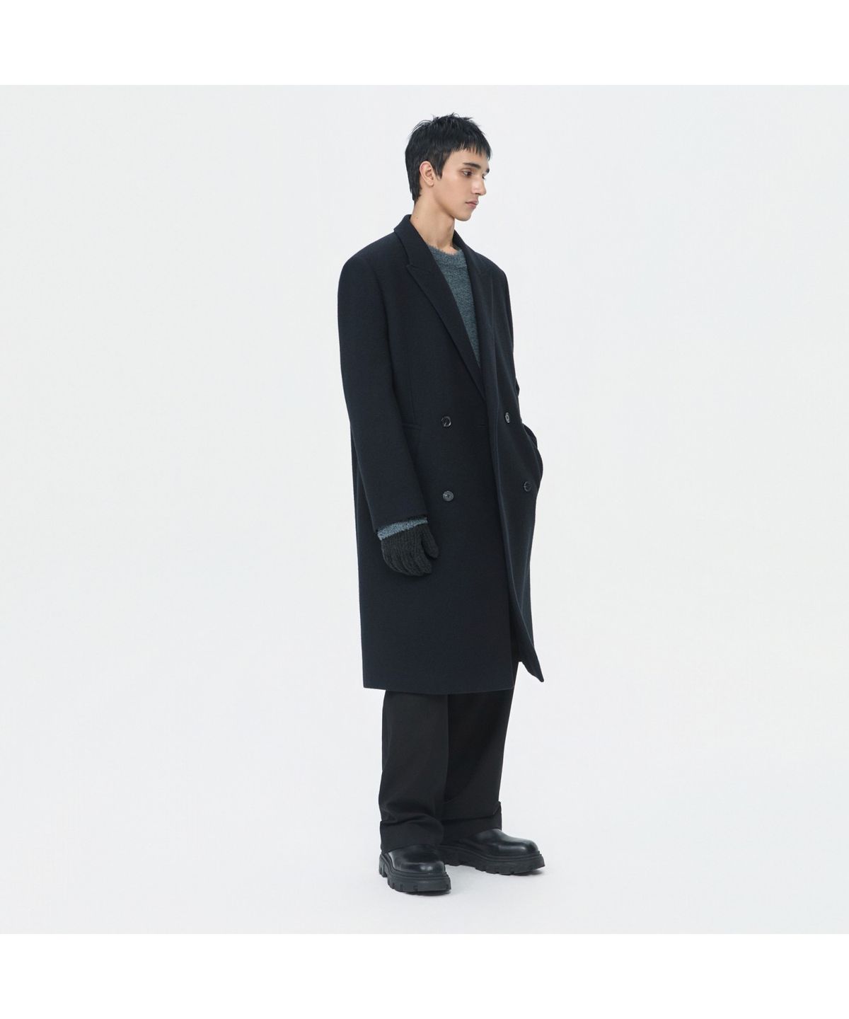 커스텀멜로우(CUSTOMELLOW) Navy Half Double Breasted Coat CWCAW25711NYD