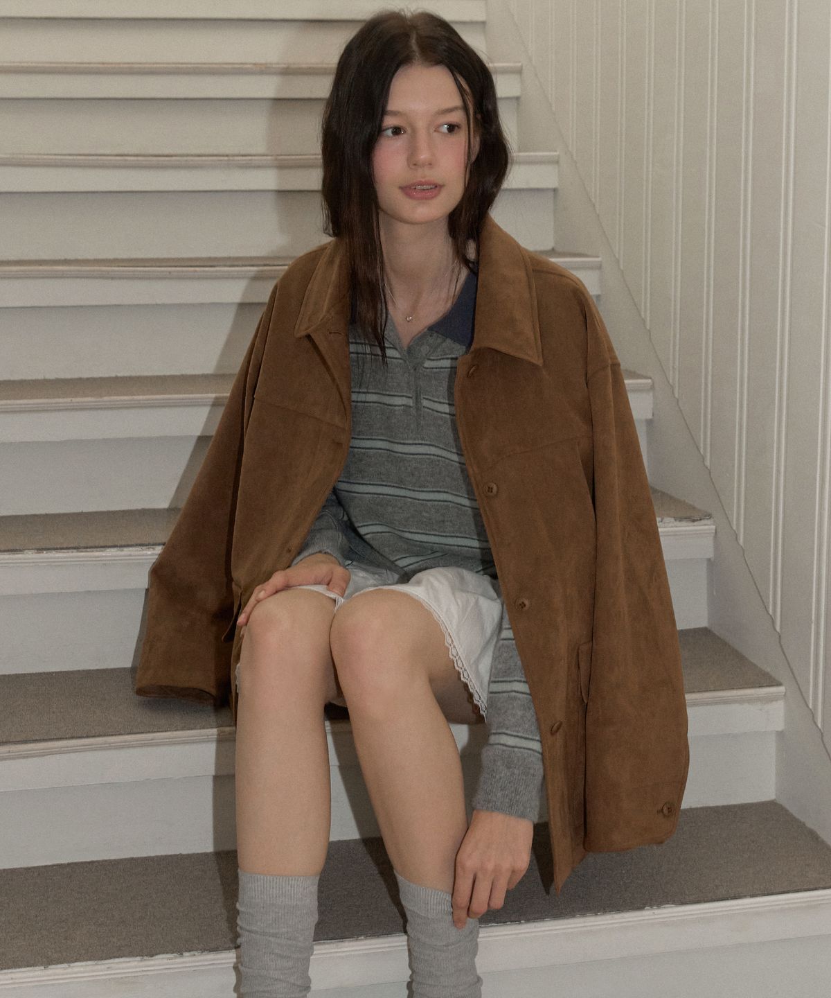 레테라(LETTERA) Suede Single Half Jacket_2Colors