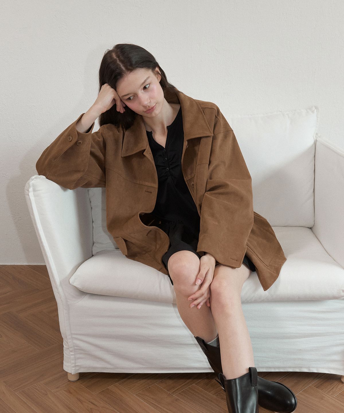 레테라(LETTERA) Suede Single Half Jacket_2Colors