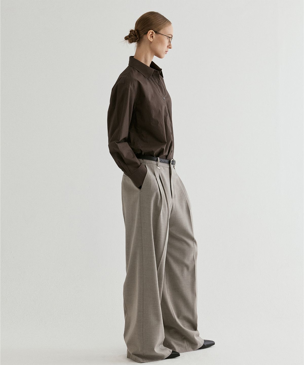 프롬웨얼(FROMWHERE) Classic Cotton Long Sleeve Shirt Brown