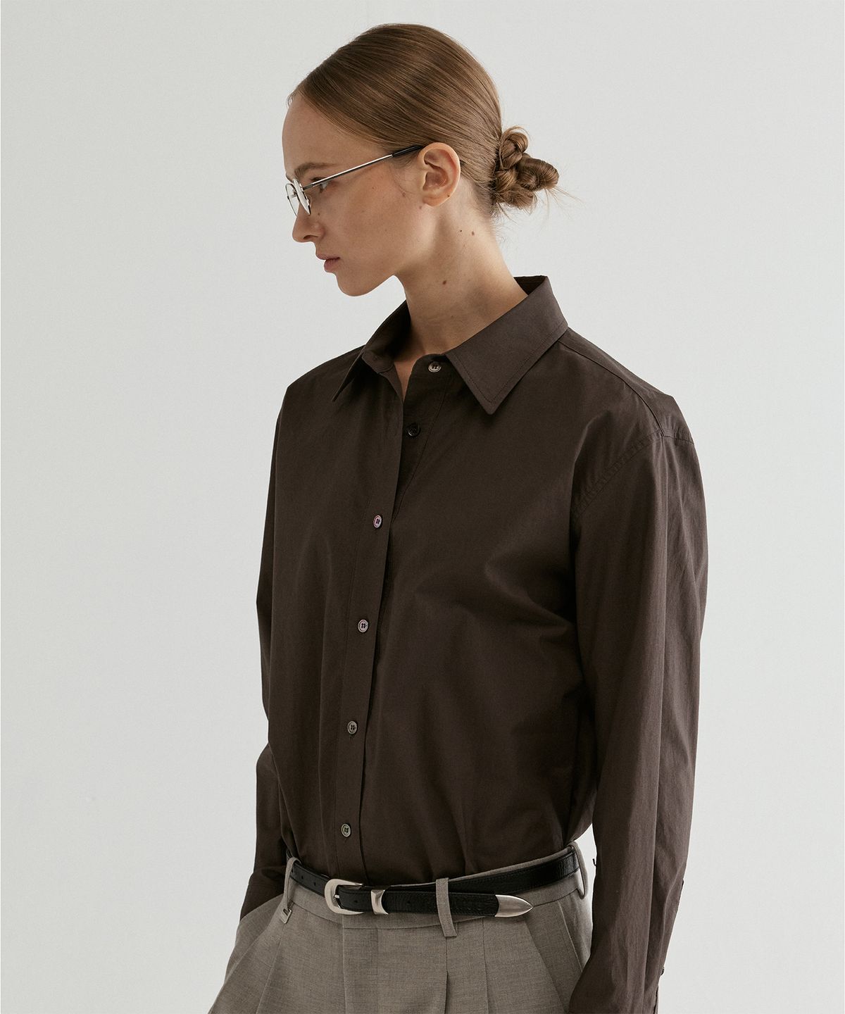 프롬웨얼(FROMWHERE) Classic Cotton Long Sleeve Shirt Brown