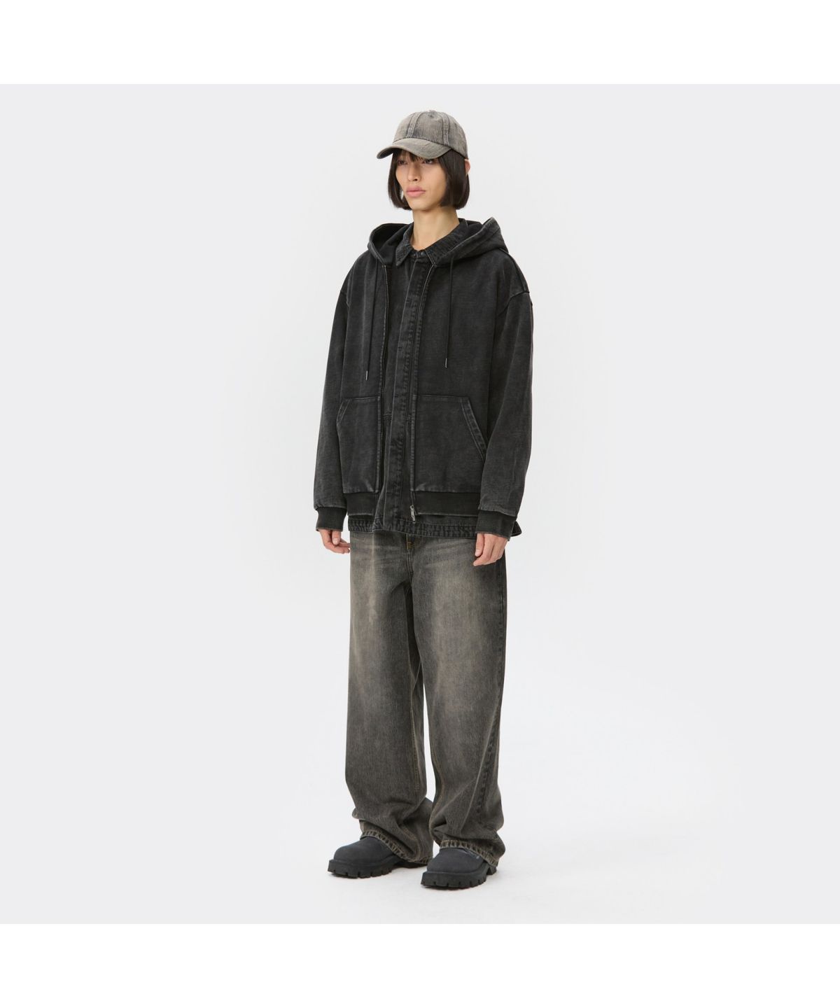 커스텀멜로우(CUSTOMELLOW) Black Dyed Zip Hoodie CWTAW25723BKX