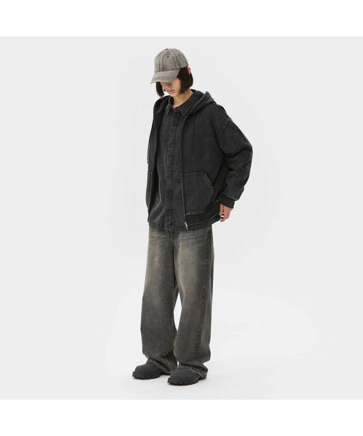 커스텀멜로우(CUSTOMELLOW) Black Dyed Zip Hoodie CWTAW25723BKX