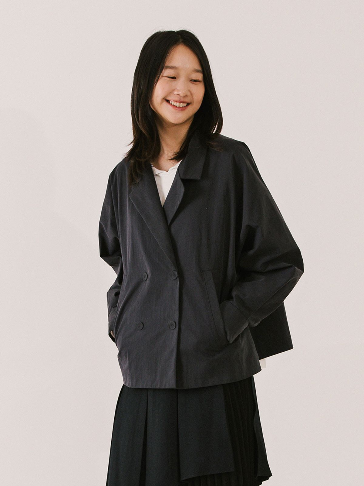 빈센트네이비(VINCENT NAVY) 프렌치 더블 숏 자켓_네이비